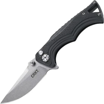 CRKT BT Fighter Compact Manual Knife Plunge Lock Black GFN [2.875" Stonewash 8Cr13MoV] Drop Point 5220