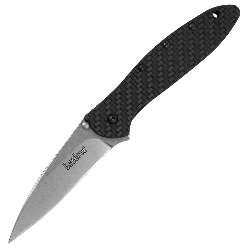 Kershaw Leek Spring Assisted Knife Black Glow Carbon Fiber [3.00" Stonewash CPM-154] Wharncliffe 1660GLCF