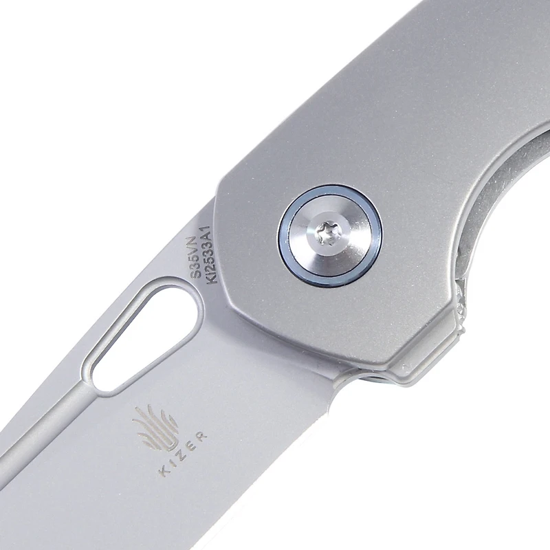 Kizer Microlith Manual Knife Liner Lock Gray Titanium [2.48" Bead Blast S35VN] Drop Point Ki2533A1