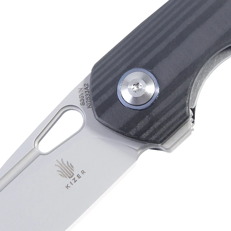 Kizer Microlith Manual Knife Liner Lock Black Carbon Fiber [2.48" Bead Blast S35VN] Drop Point Ki2533A2