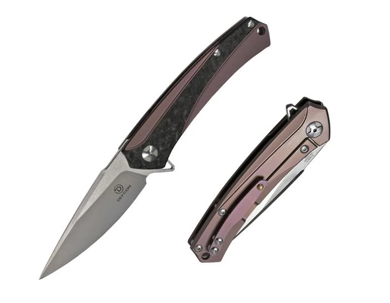Defcon Barracuda Manual Knife Frame Lock Red Titanium/Carbon Fiber [3.5" Plain Satin D2] TF3330-3