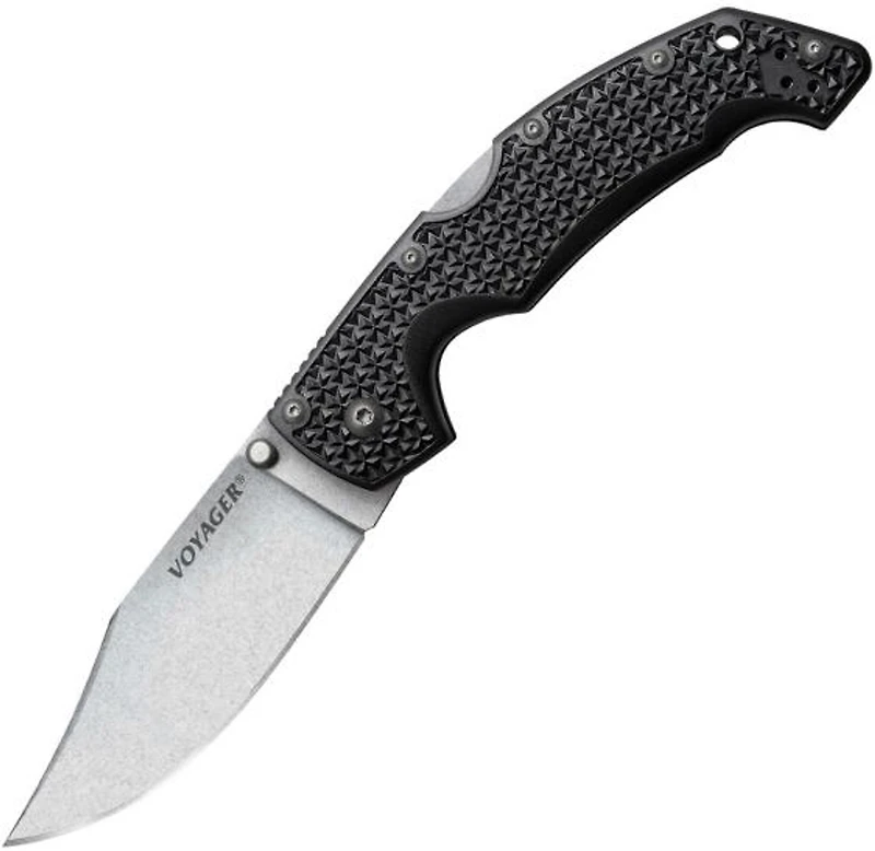 Cold Steel Large Voyager Manual Knife Lockback Black Polymer [4.00" Plain Satin AUS-8A] Clip Point 29AC