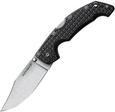 Cold Steel Large Voyager Manual Knife Lockback Black Polymer [4.00" Plain Satin AUS-8A] Clip Point 29AC