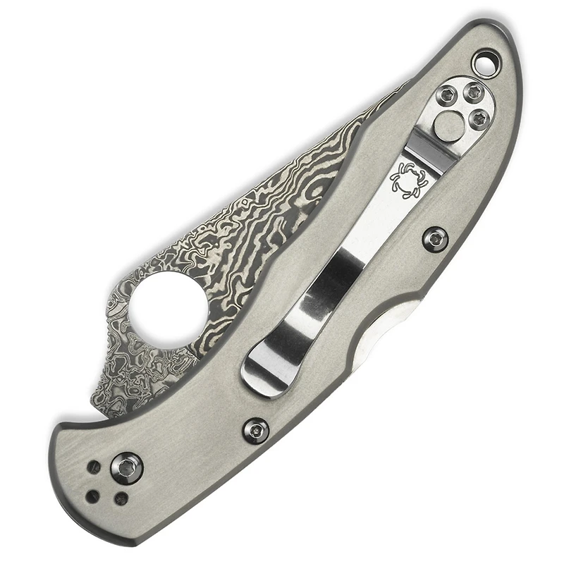 Spyderco Delica 4 Folding Knife Lockback Gray Titanium [2.95" Damascus] C11TIPD