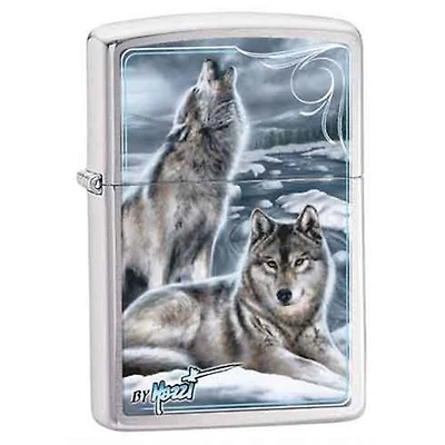 Two Wolf Brushed Chrome Zippo