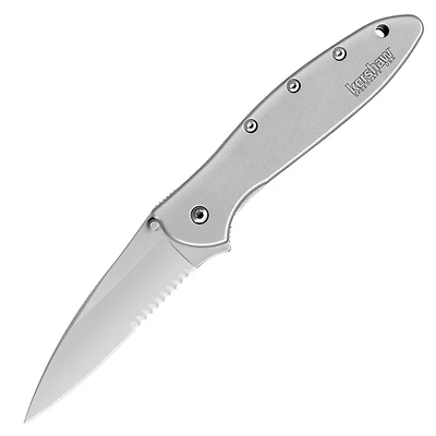 Kershaw Leek Spring Assisted Knife Gray Stainless Steel [3.00" Bead Blast Serrated 14C28N] 1660ST Wharncliffe