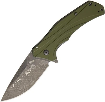 Kershaw Knockout Spring Assisted Knife OD Green Aluminum [3.25" Damascus] 1870OLDAM
