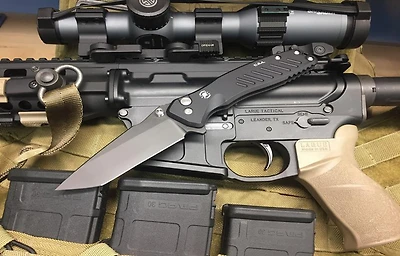 Spartan Knives Pallas Manual Knife Plunge Lock Black Aluminum [3.625" Black S35VN] Tanto SF3BKT