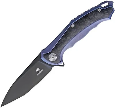 Defcon Agent Manual Knife Frame Lock Blue Marbled Carbon Fiber [3.75" Black Plain S35VN] TF5289-1