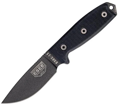 ESEE 3 Fixed Blade Knife Black G10 [3.875" Plain Gray] Drop Point 3P-TG-B