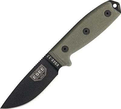 ESEE 3 Fixed Blade Knife G-10 Black [3.875" Plain Black]Drop Point 3MIL-P-BLK