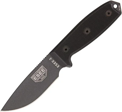 ESEE 3 Fixed Blade Knife Black G-10 [3.875" Plain Gray] Drop PointA 17704