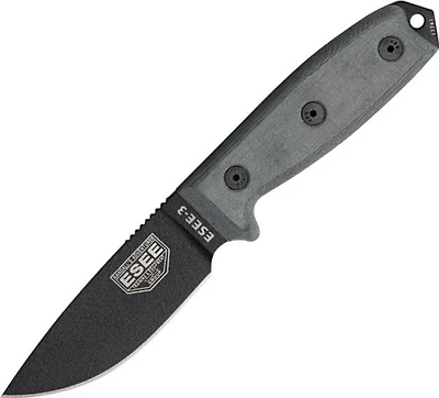 ESEE 3 Knife Fixed Blade Knife Gray Micarta [3.875" Plain Black] Drop Point 17707
