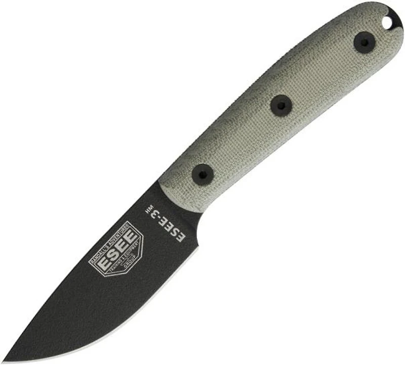 ESEE 3 Fixed Blade Knife Tan Micarta [3.625" Plain Black] Drop Point 17706