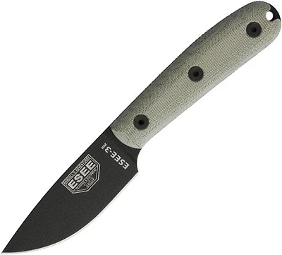 ESEE 3 Fixed Blade Knife Tan Micarta [3.625" Plain Black] Drop Point 17706