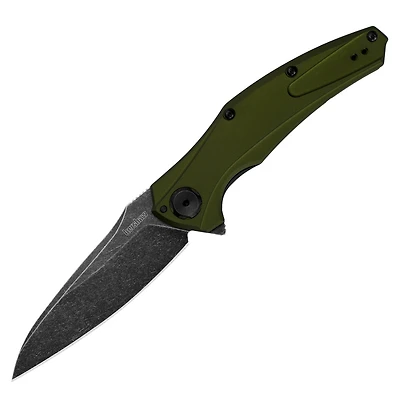 Kershaw Bareknuckle Folding Knife OD Green Aluminum [3.50" Black Stonewash 14C28N] 7777OLBW