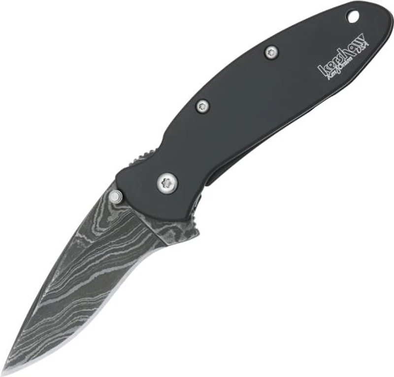 Kershaw Scallion Spring Assisted Knife Black Aluminum [2.50" Damascus] 1620DAMBK