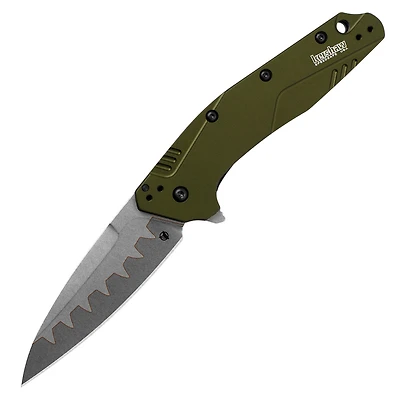 Kershaw Dividend Spring Assisted Knife OD Green Aluminum [3.00" Stonewash N690/D2] Wharncliffe 1812OLCB