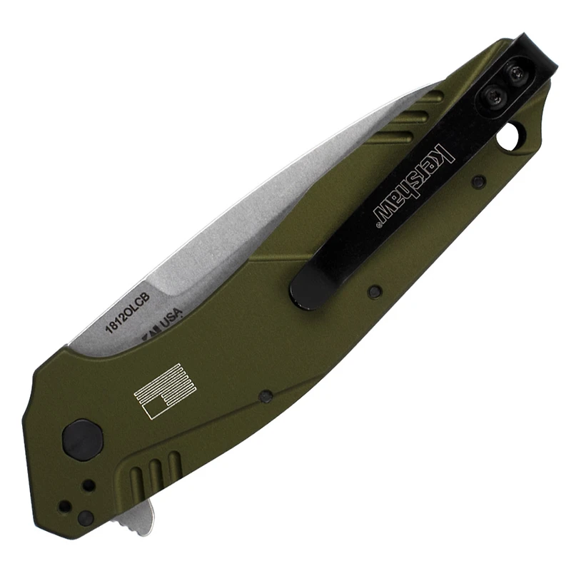 Kershaw Dividend Spring Assisted Knife OD Green Aluminum [3.00" Stonewash N690/D2] Wharncliffe 1812OLCB