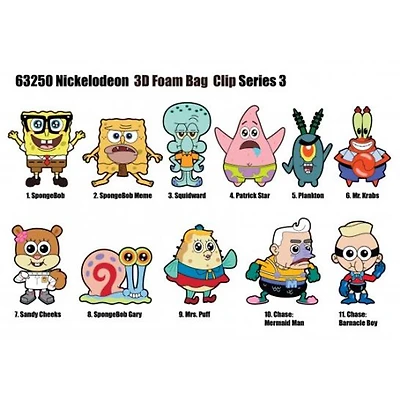 Sponge Bob Nickelodeon (Series 3) 3D Foam Bag Clip [1 Random Bag]