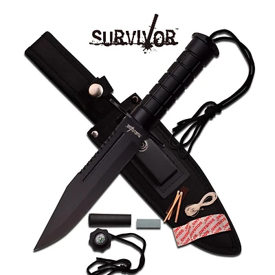 12" Survivor Black Fixed Blade