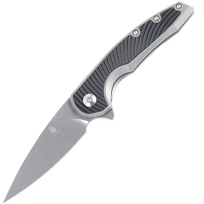 Kizer Ginesis Manual Knife Frame Lock Black Carbon Fiber [3.48" Stonewash S35VN] Drop Point Ki4518