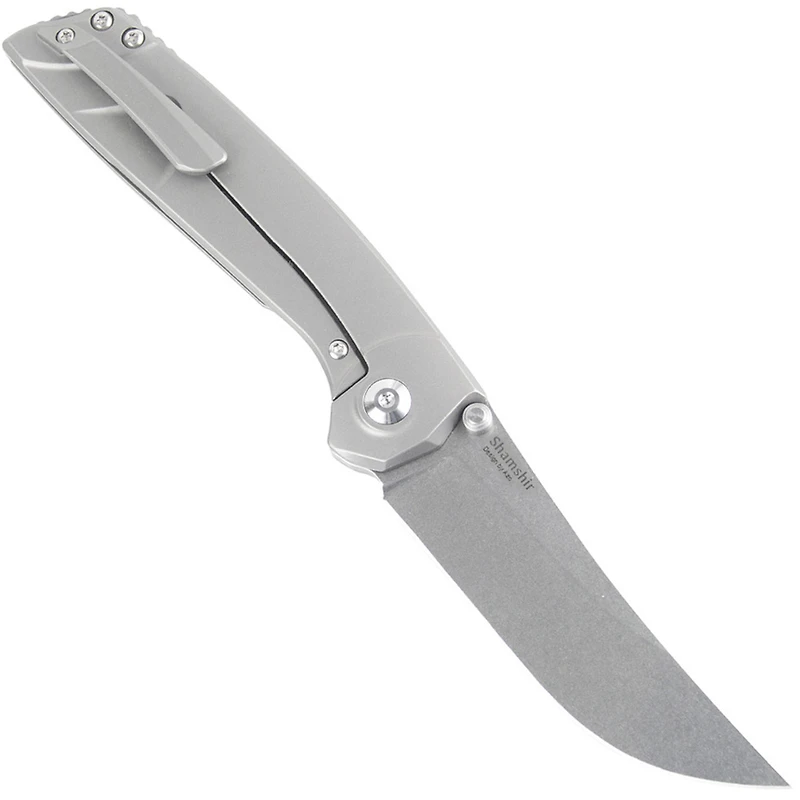 Kizer Shamshir Manual Knife Frame Lock Contoured Titanium [3.24" Stonewash S35VN] Trailing Point Ki4517