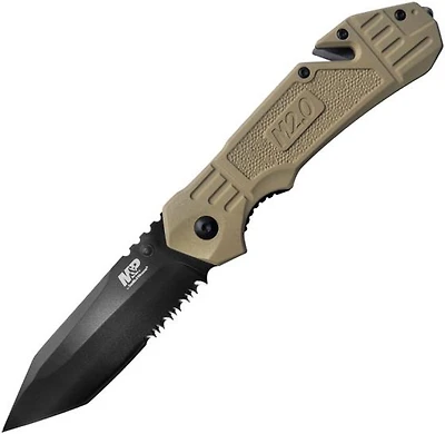 Smith & Wesson M&P M2.0 Spring Assisted Knife Liner Lock Tan Aluminum [3.27" Serrated Black] Tanto