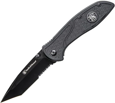 Smith & Wesson SW1084311 Folding Knife Liner Lock Black Aluminum [3.5" Black Serrated] Tanto