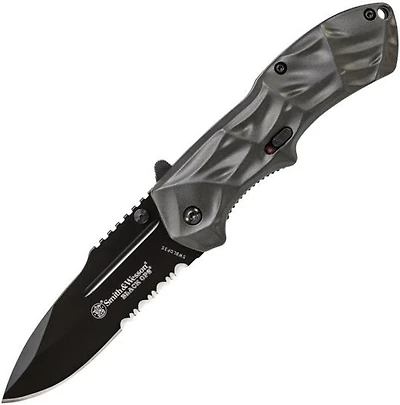 S&W Black Ops Spring Assisted Knife Liner Lock Black Aluminum [3.35" Black Serrated] Drop Point