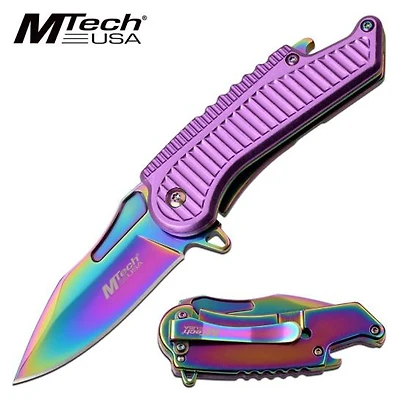 Mtech Purple Bottle Opener Spring Assisted Pocket Knife