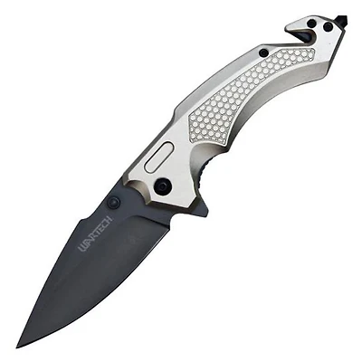 Wartech Rescue Grey Handle (BLACK) Blade AO Pocket Knife