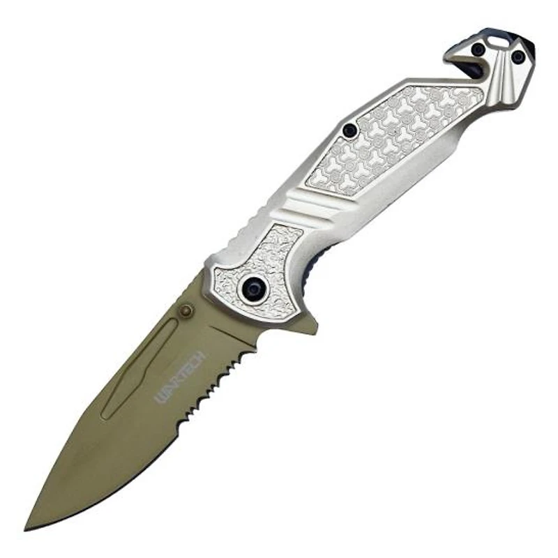 Wartech Rescue Serrated Grey Handle (GOLD) Blade AO Pocket Knife