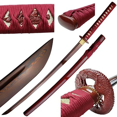 40.5" Red Damascus Handmade Samurai Sword