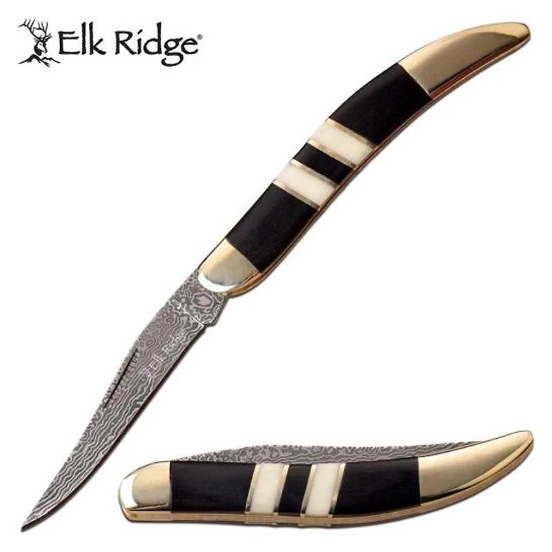Elk Ridge Toothpick BK Pakkawood/ WT Bone Inlay Folding knife
