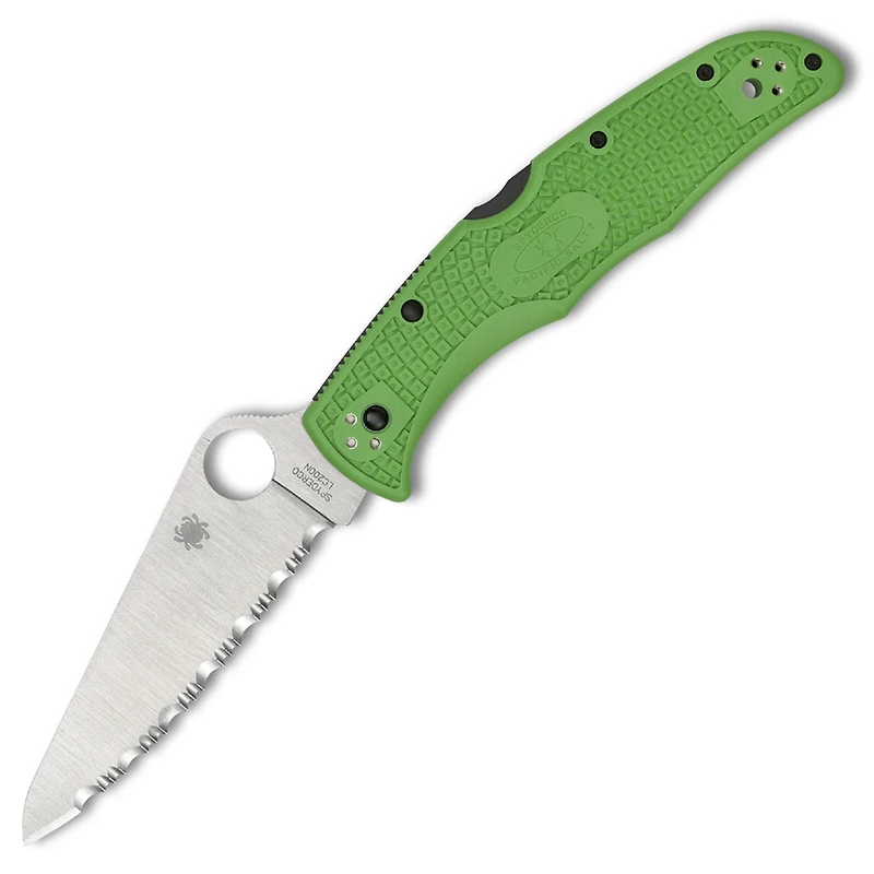 Pacific Salt 2 Green Serrated FRN (3.40" Satin LC200N) Spyderco C91FPGR2
