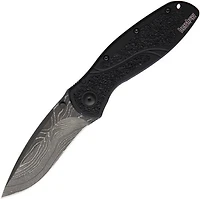 Kershaw Blur Spring Assisted Knife Black Aluminum [ 3.375" Plain Damascus] Drop Point 1670BLKDAM