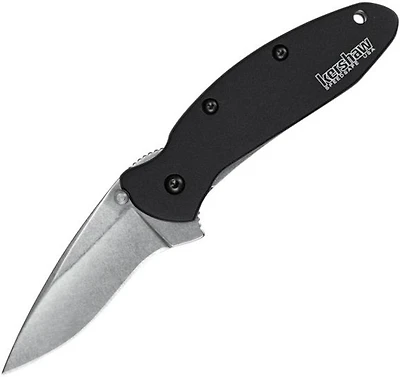 Kershaw Scallion Spring Assisted Knife Black Aluminum [ 2.50" Plain Stonewash ] Drop Point  1620SWBLK