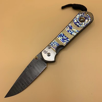 CRK Large Sebenza 31  (Unique Design w/ Cabochon) DAMASCUS LADDER [ 3.59" Damascus] Drop Point