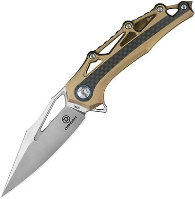 Defcon Valkyrie Manual Knife Phoenix Yellow Titanium  [ 3.00" Plain Satin ] Drop Point TF9393-1
