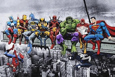 Superheroes Lunch on Skyscraper Comic Poster