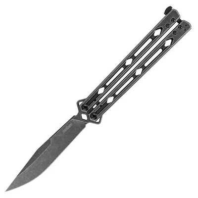 Kershaw Lucha BaliSong Butterfly Knife Latch Black Stainless Steel [4.60" Black Stonewash 14C28N] Clip Point