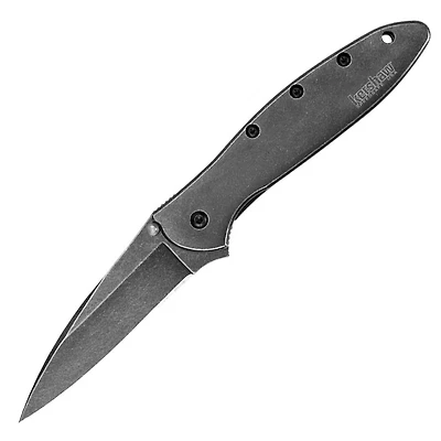 Kershaw Leek Blackwash Spring Assisted Knife Gray Stainless Steel [3.00" Plain Black] Wharncliffe