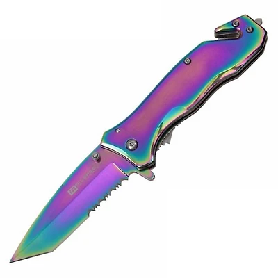 Rainbow Tanto Rescue Spring Assisted Pocket Knife