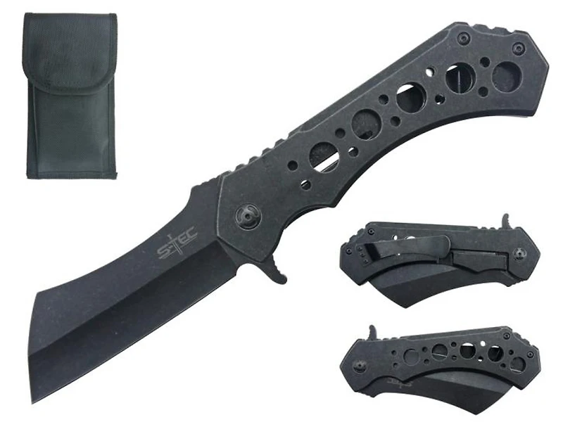 S-tec Cleaver blade Grey Stonewash Pocket Knife 12"