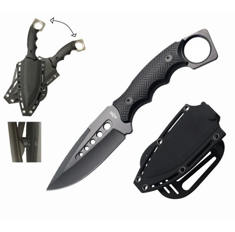 9" Stec Ring Full Tang BK Fixed Blade w/ ABS Swivel Sheath