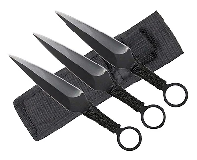 Black Kunai Throwing Knife 3pc Set 6.5"