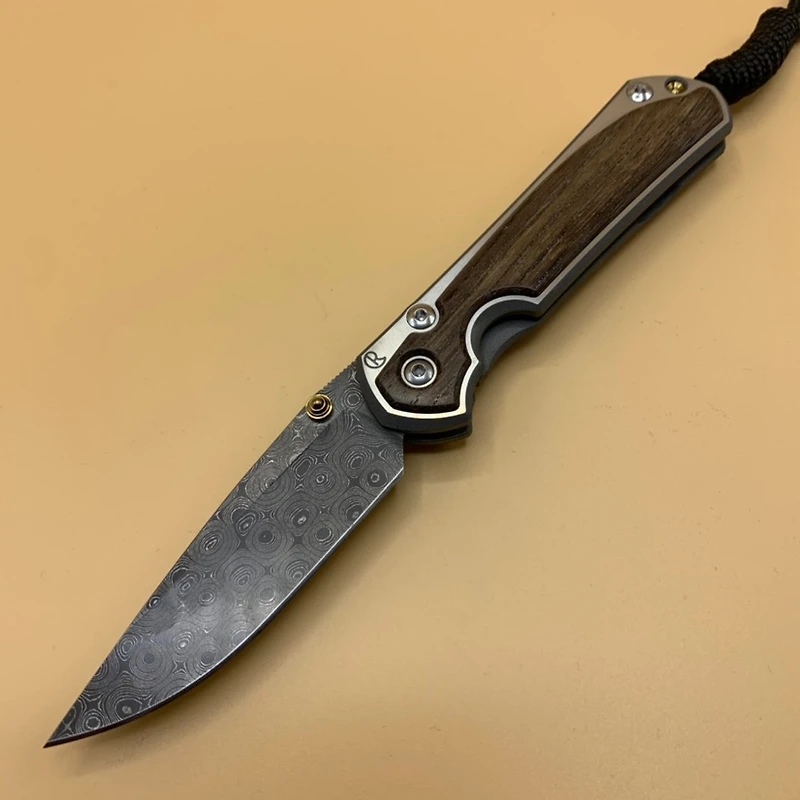CRK Small Sebenza 31 Manual Knife (Bog Oak Inlay) [2.94" Plain Damascus Raindrop] Drop Point