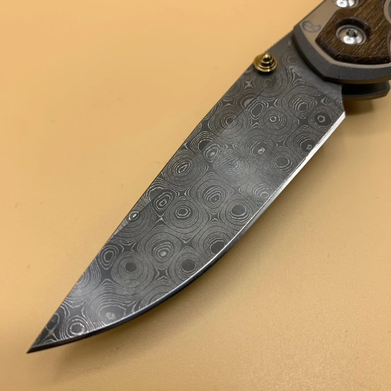 CRK Small Sebenza 31 Manual Knife (Bog Oak Inlay) [2.94" Plain Damascus Raindrop] Drop Point