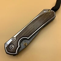 CRK Small Sebenza 31 Manual Knife (Bog Oak Inlay) [2.94" Plain Damascus Raindrop] Drop Point